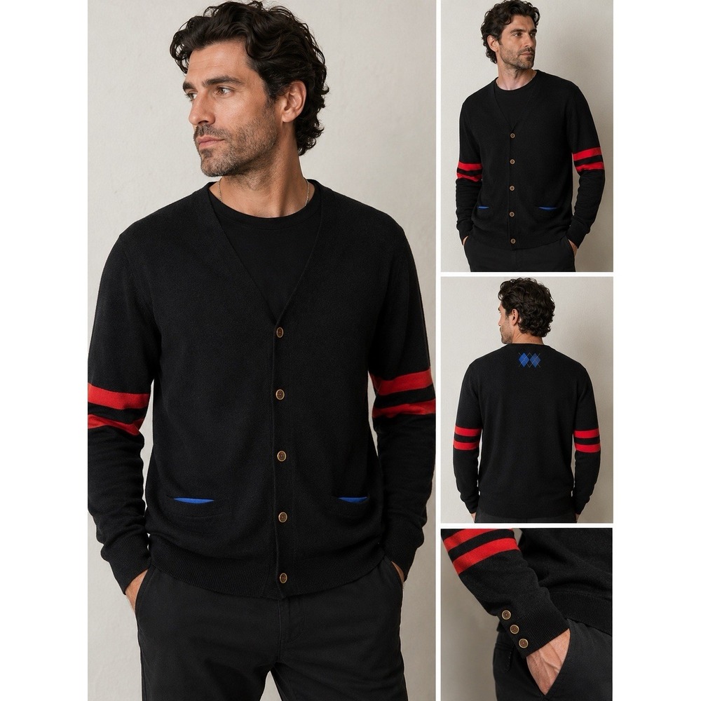 Robert Graham Cardigan Sweater M Black Cashmere Preppy Indie Sleaze Stripe